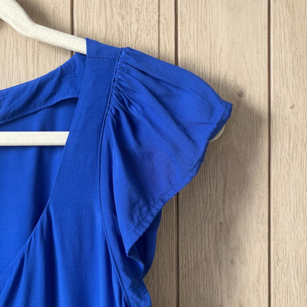 Loft Dress Women's Size Royal Blue Midi Button Front Classic Feminine Flutter - Picture 5 of 11